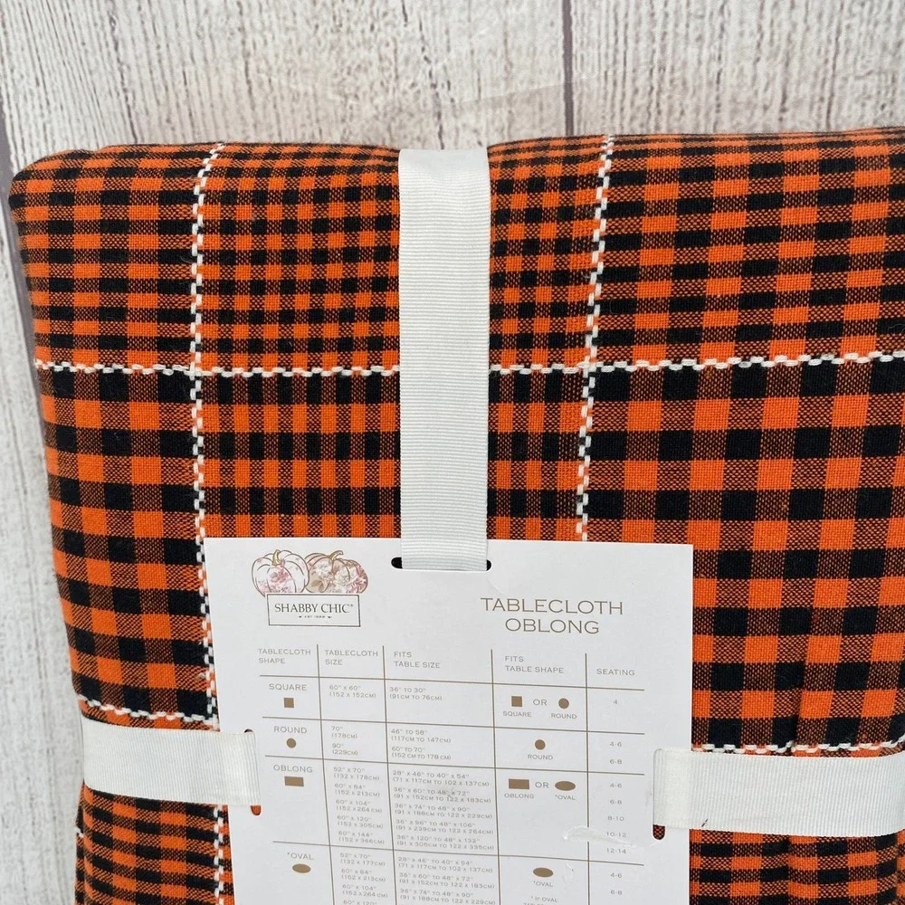 Shabby Chic Tablecloth 60x120 Orange Black Gingham Plaid Cotton Fall Halloween